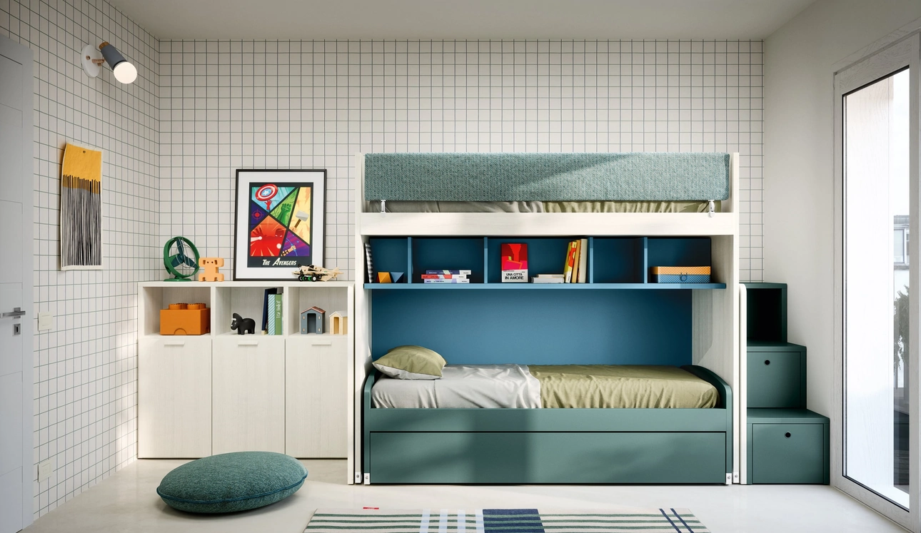 Cameretta a Soppalco con Letti Estraibili di Nidi