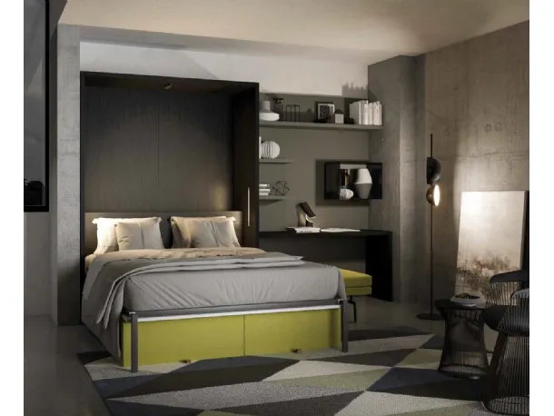 Letto a scomparsa aperto finitura Rovere carbone Block System Comp 250 di Tumidei