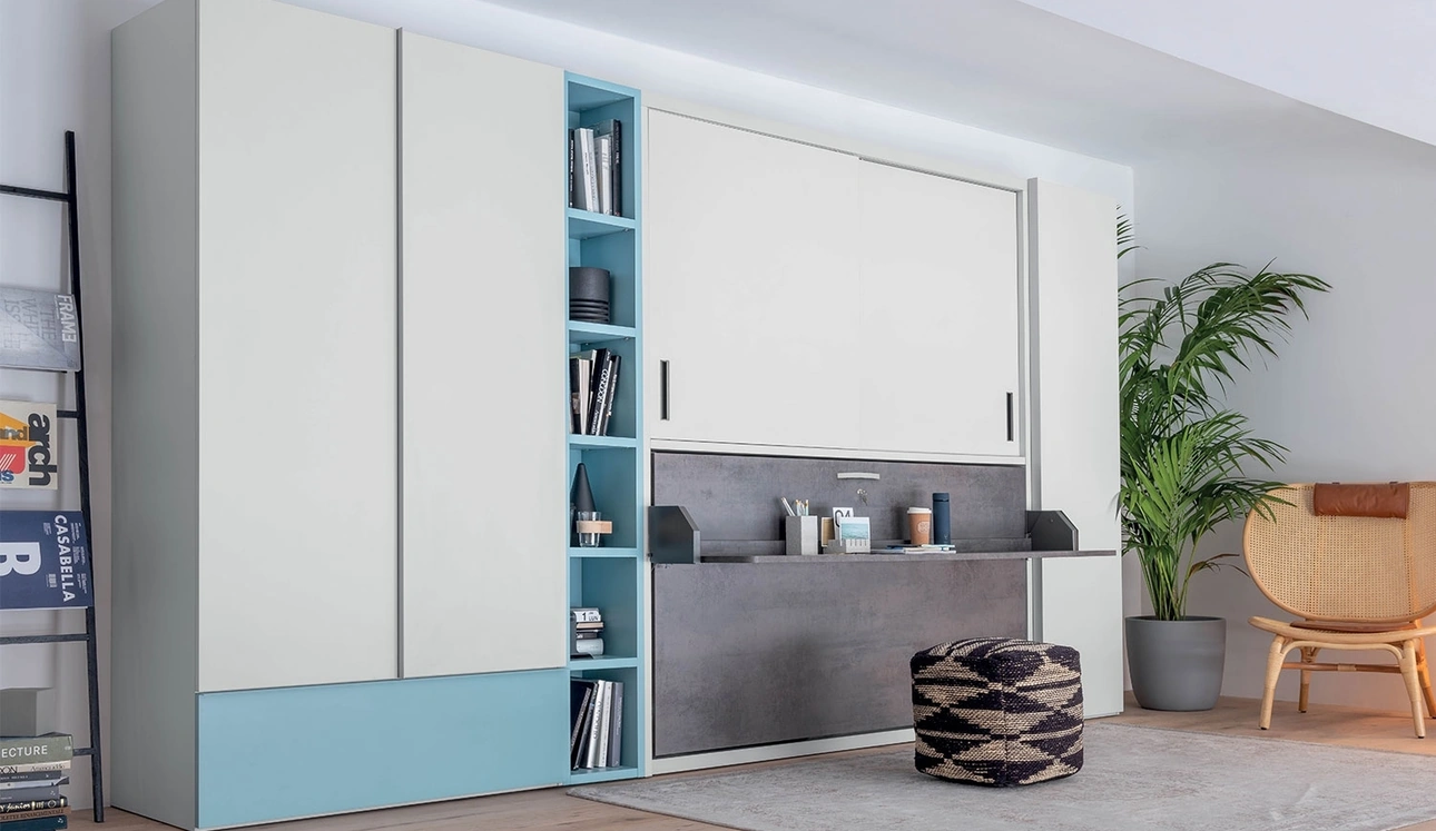 Letto singolo a scomparsa chiuso con scrivania integrata in laccato opaco Hiro Armadio di Clever