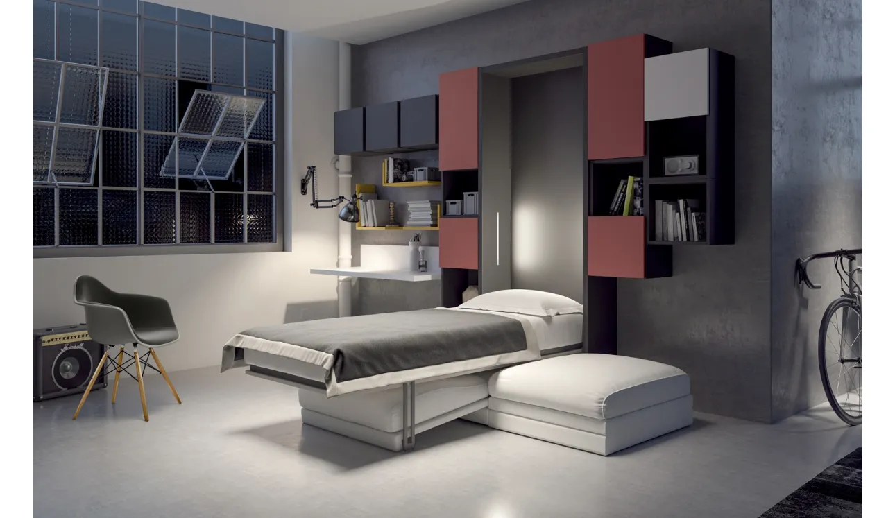 Letto singolo a scomparsa in laccato opaco Comp 269 di Tumidei