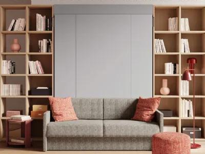 Letto a scomparsa con divano integrato e libreria Im 22 04 Nobu in melaminico Rovere e laccato opaco di Clever