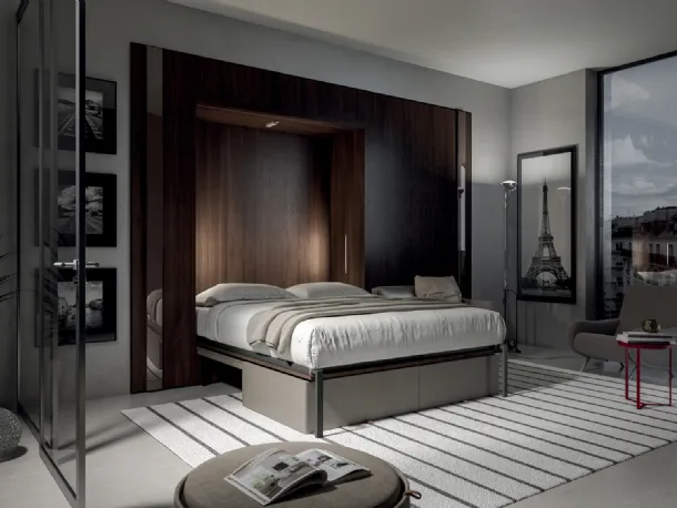 Letto a scomparsa in melaminico olmo scuro Comp 261 di Tumidei