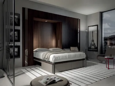 Letto a scomparsa in melaminico olmo scuro Comp 261 di Tumidei