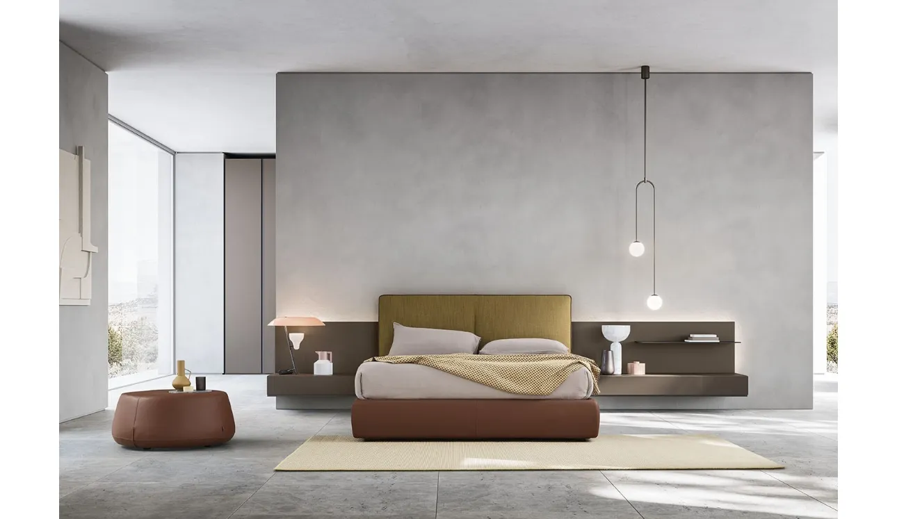 Letto in tessuto con boiserie Suite System 2 di Alf Da Frè
