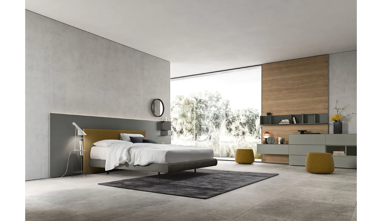Letto in tessuto con boiserie Suite System 2 di Alf Da Frè