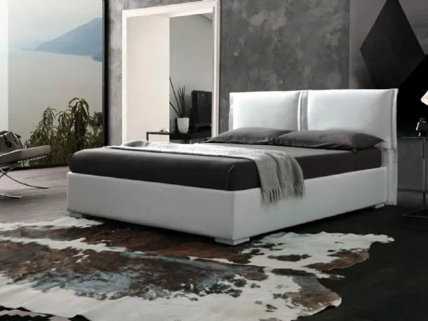 Letto in ecopelle con testiera e box contenitore Asia di Ergogreen
