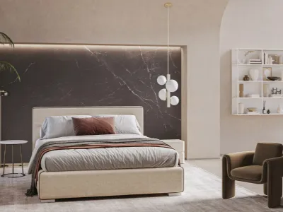 Letto in tessuto imbottito con contenitore salvaspazio Gaia di Ergogreen