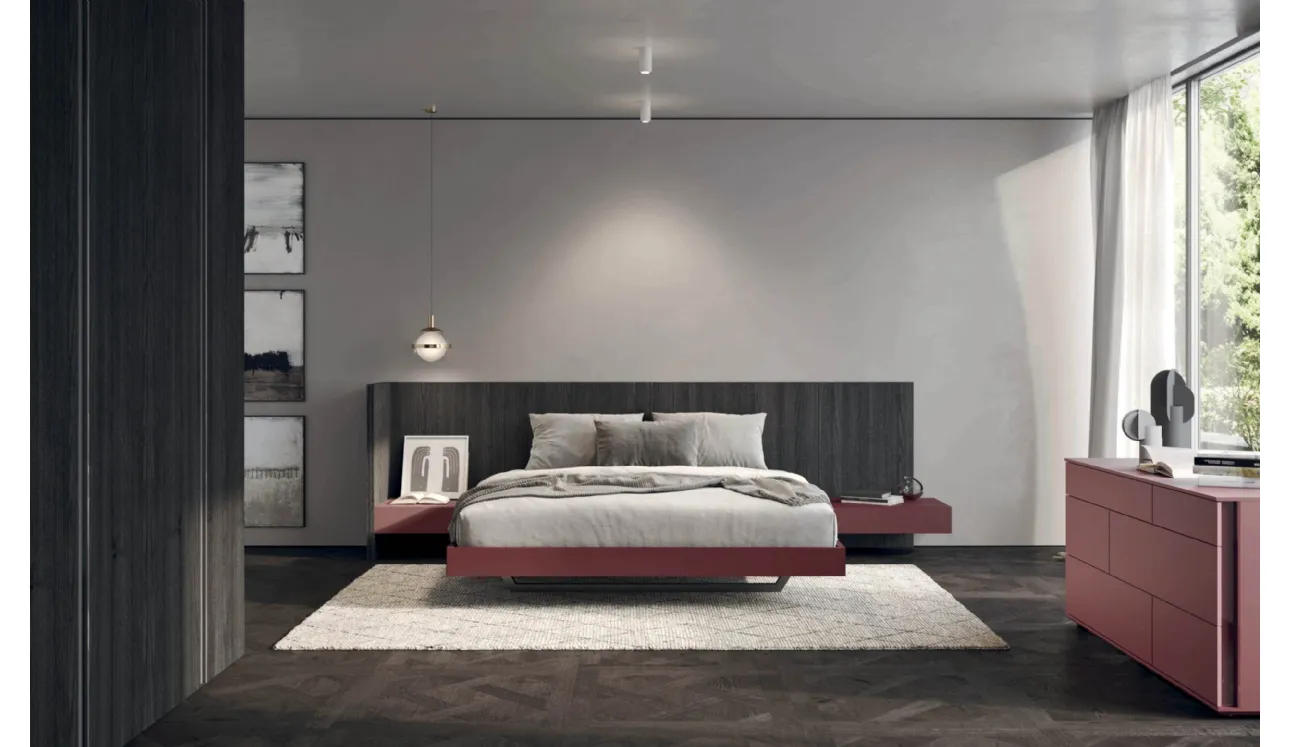 Letto con testiera boiserie in legno e laccato opaco Rim di Tumidei