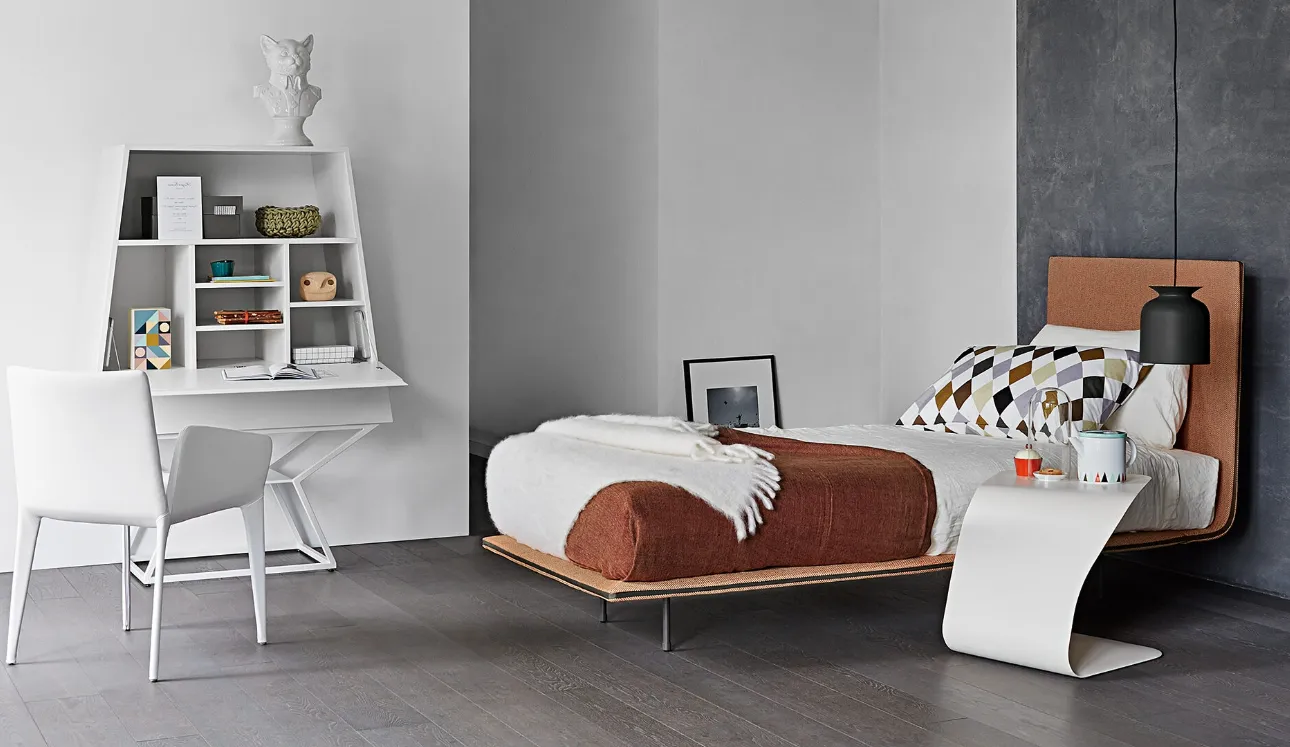 Letto singolo Thin in tessuto con testiera dal design minimale di Bonaldo
