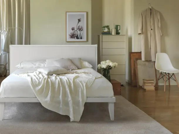 Letto con testiera imbottita in tessuto e rete in legno Smart Ergogreen