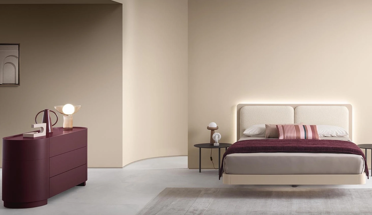 Letto Voile in legno laccato e tessuto di Alf Da Frè