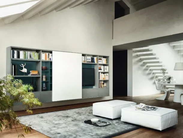 Libreria con vano porta TV Modo M6C76 in laccato opaco di Sangiacomo