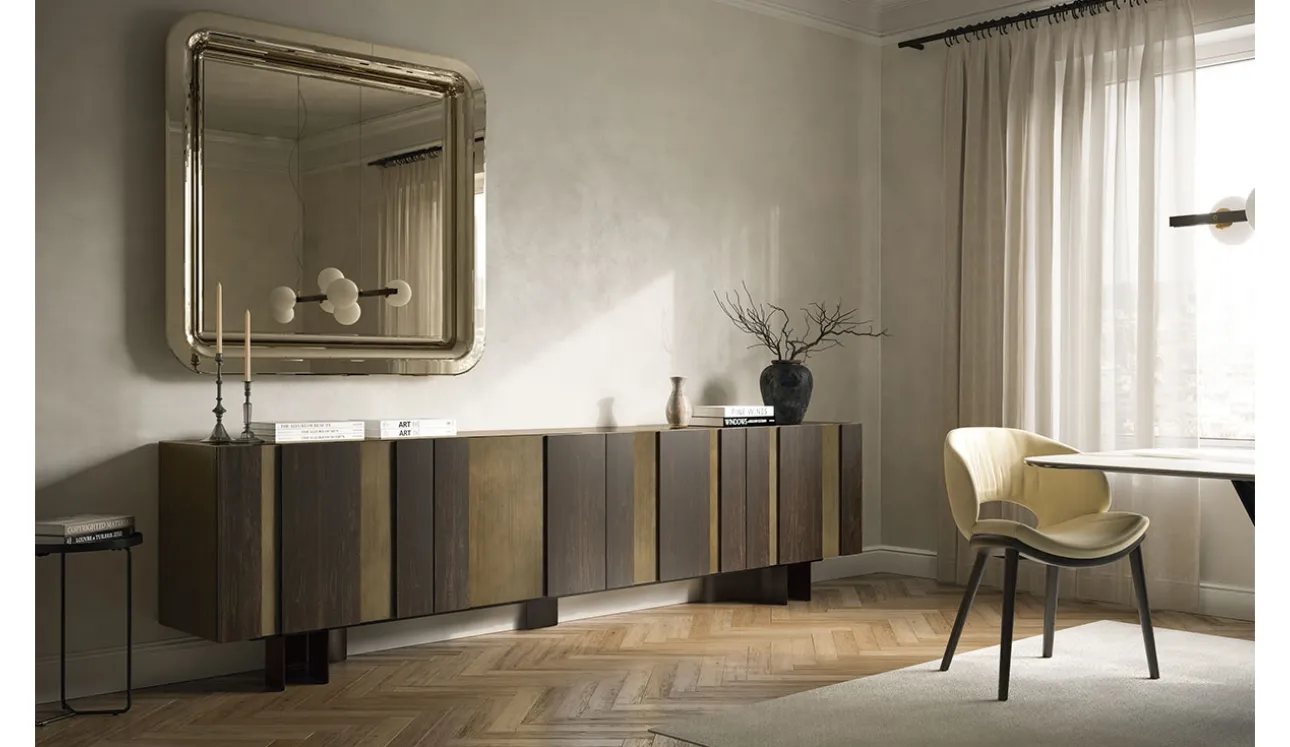 Madia Amsterdam con ante in legno verniciato con inserti in rovere bruciato di Cattelan Italia