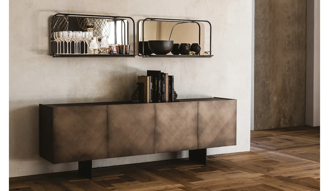 Madia Arizona in legno Brushed Bronze con top in cristallo extrachiaro verniciato moka acidato di Cattelan Italia