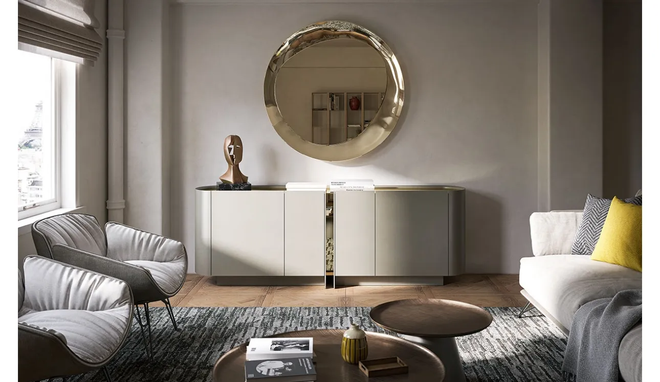 Madia in legno laccato con top e inserto in cristallo Dynasty di Cattelan Italia