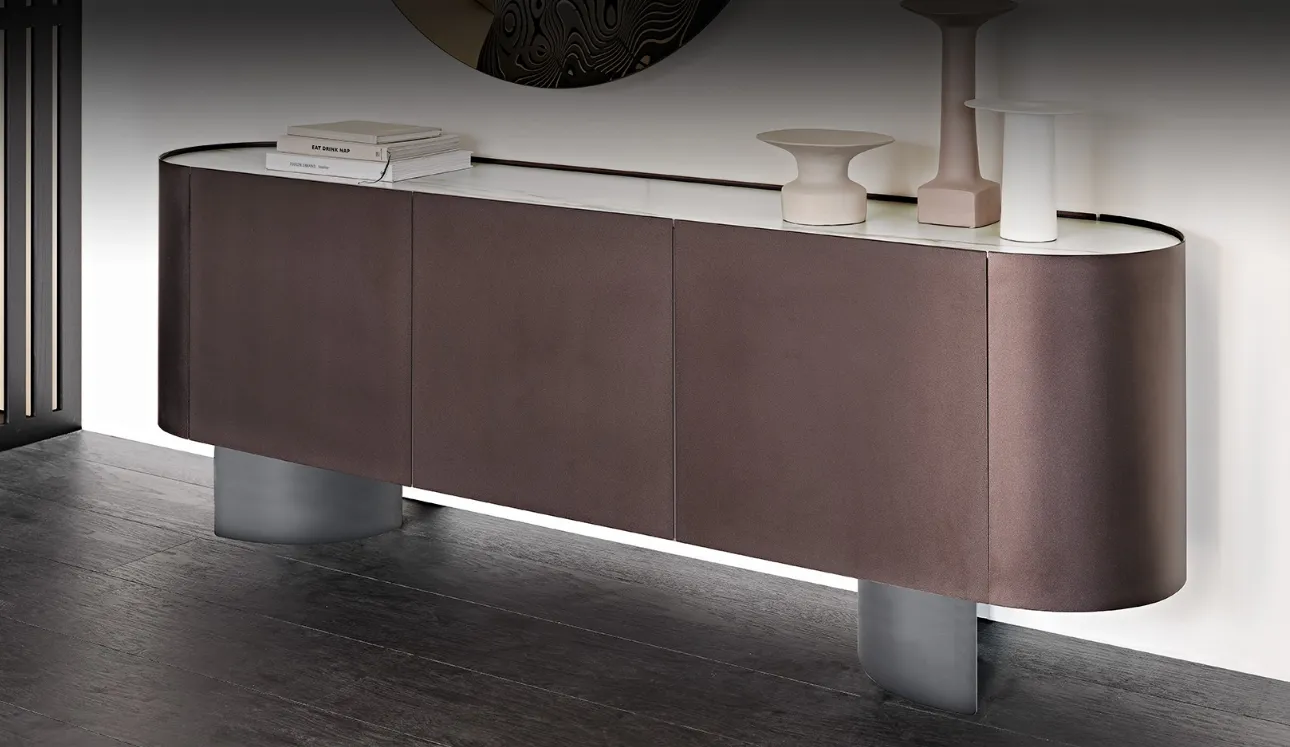Madia in legno rivestita in metallo verniciato goffrato bronzo Savoy di Cattelan Italia