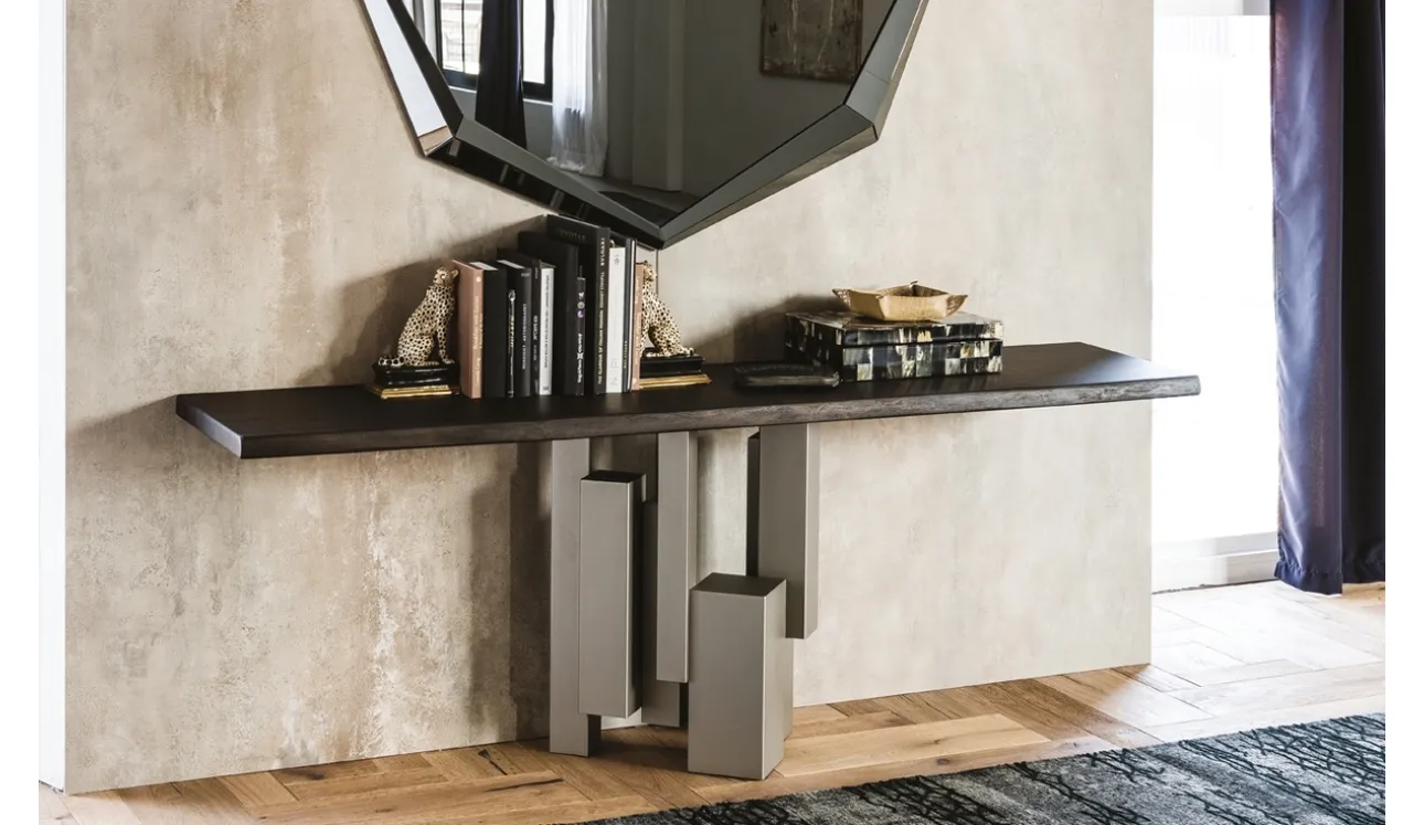 Consolle con base in acciaio e piano in legno massello Skyline di Cattelan Italia