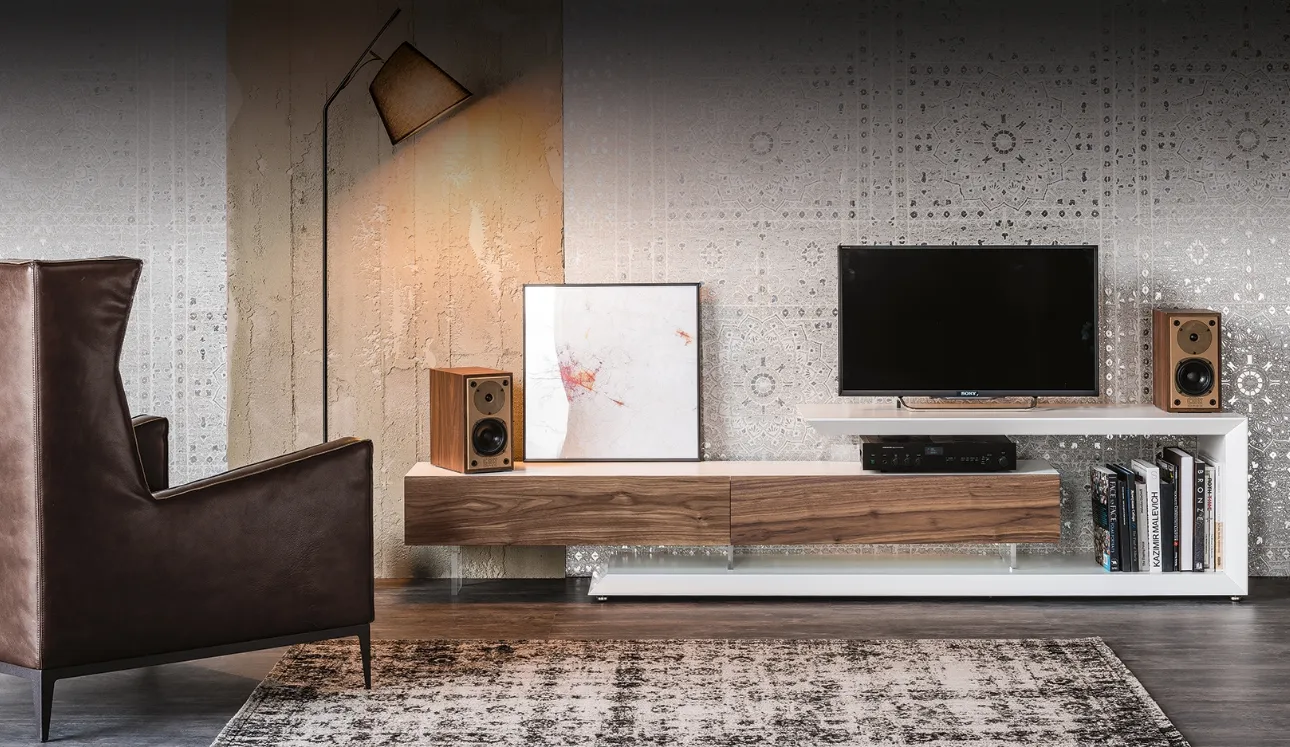 Mobile Porta Tv Link reversibile e adattabile in lunghezza in Noce Canaletto di Cattelan Italia
