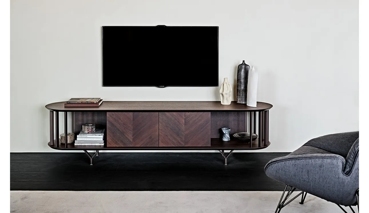 Mobile Porta Tv in legno Noce Canaletto con inserti in metallo Costes di Cattelan Italia