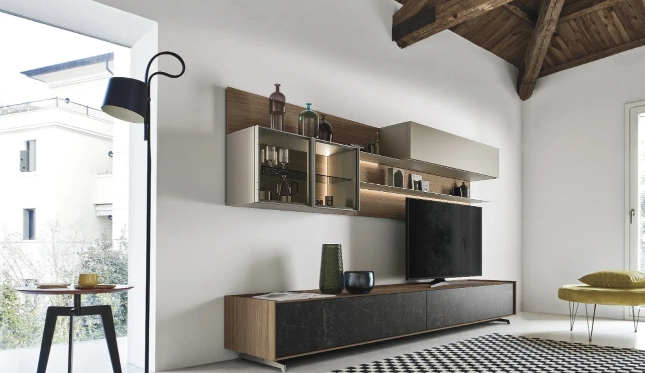 Parete Attrezzata Cabaret One 03 in legno e ceramica di Sangiacomo