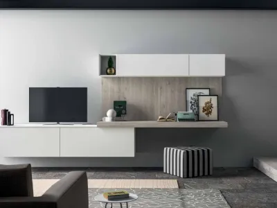 Parete Attrezzata Smart 02 in laminato bianco e effetto legno di Nova Cucina