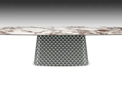 Tavolo con base in cristallo specchiato e piano in ceramica Atrium Keramik di Cattelan Italia