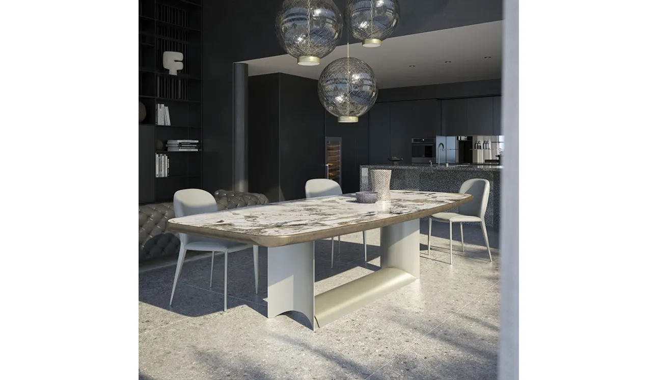 Tavolo con top in ceramica con profilo inferiore arrotondato Dragon Keramik Premium di Cattelan Italia