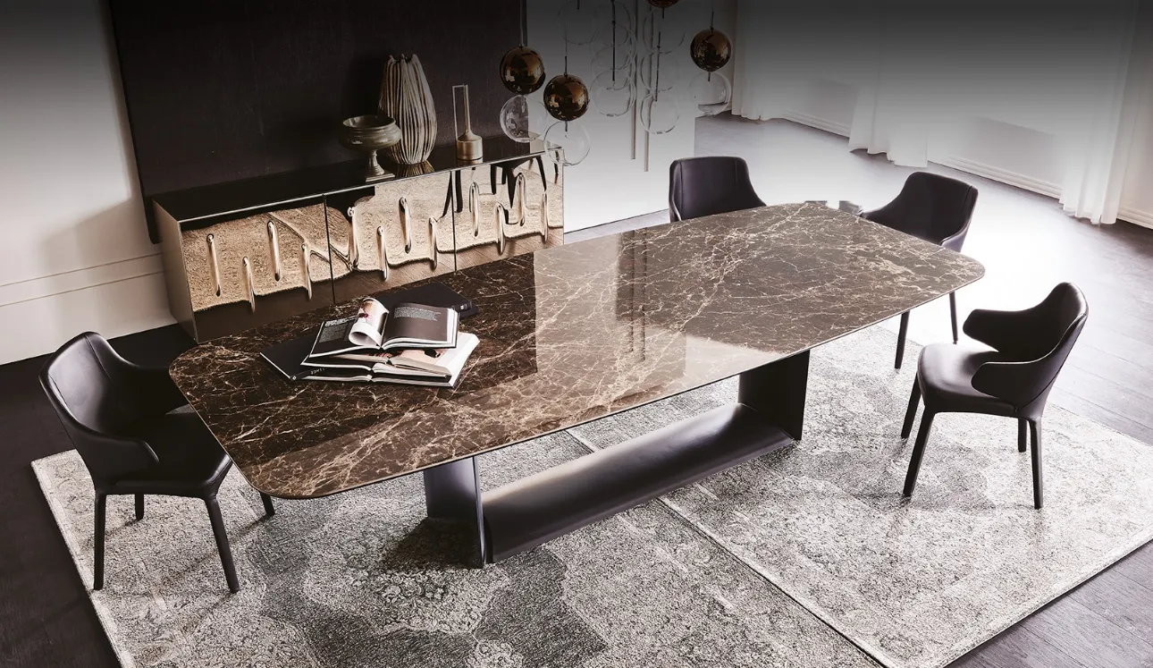 Tavolo con base in acciaio e piano in ceramica Marmi Dragon Keramik di Cattelan Italia