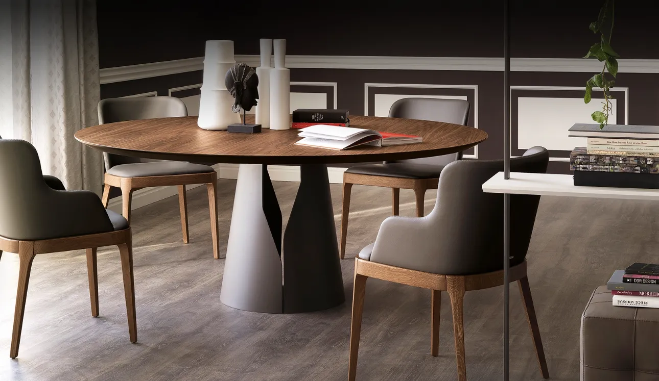 Tavolo rotondo con base in metallo e piano in legno Giano di Cattelan Italia