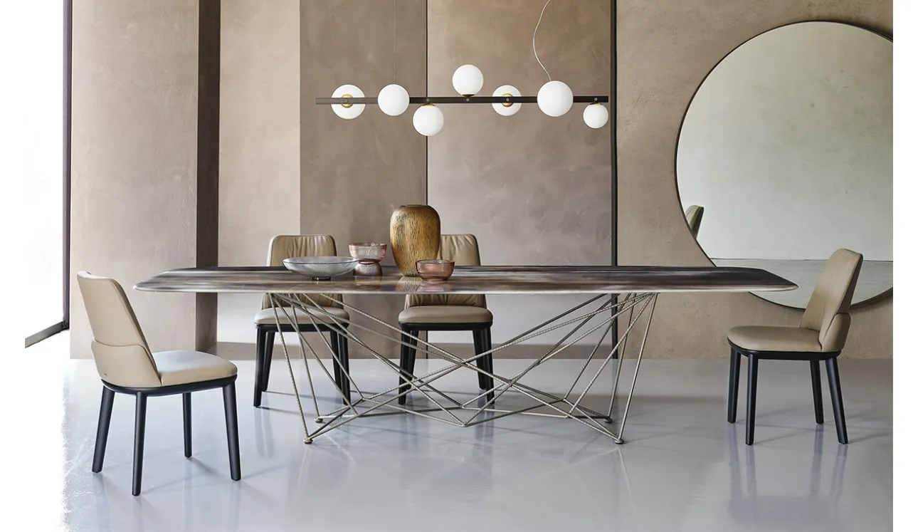 Tavolo con piano in cristallo con stampa e base in acciaio Gordon Crystalart di Cattelan Italia