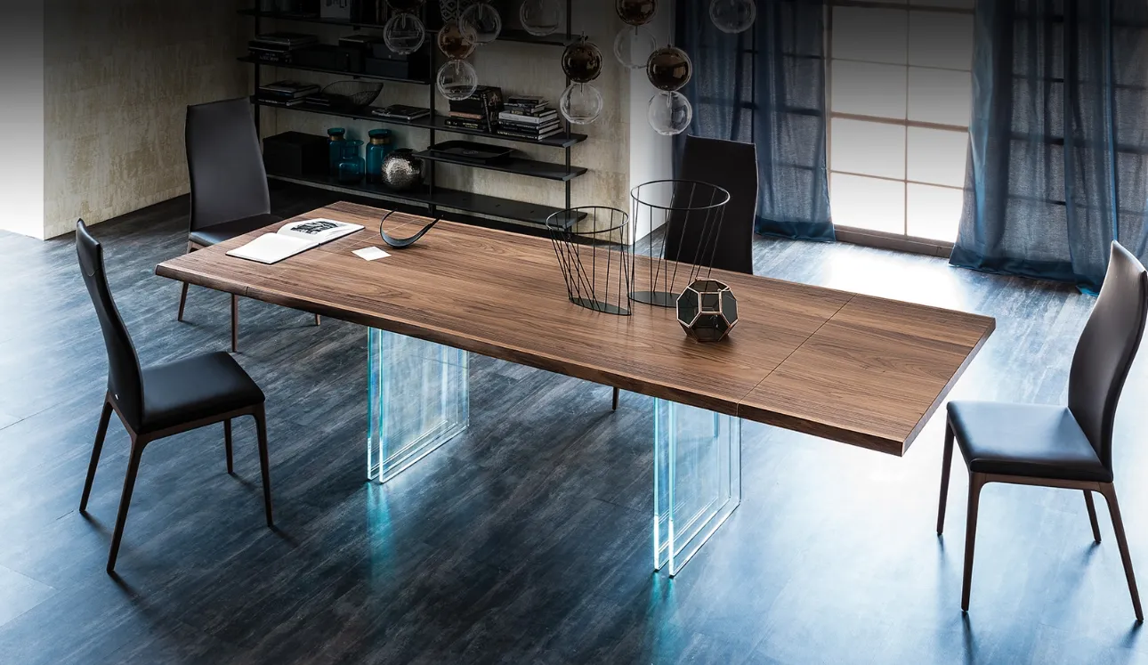 Tavolo allungabile in legno con base in cristallo Ikon Drive di Cattelan Italia