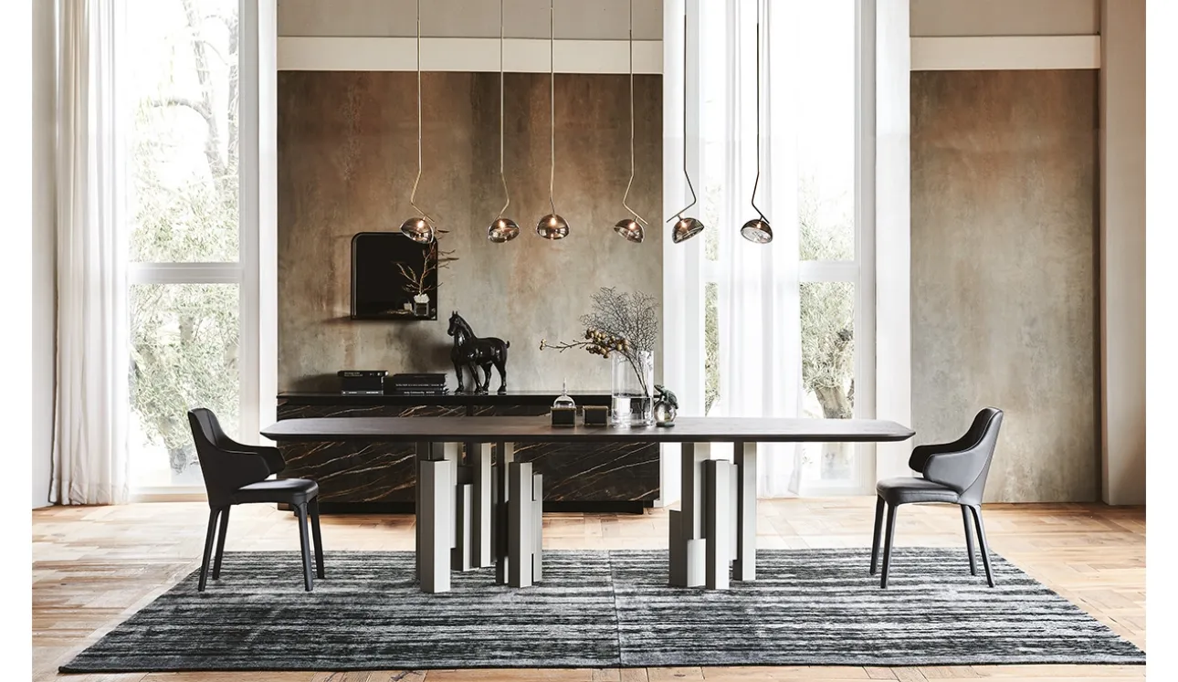 Tavolo con base in acciaio e piano in legno Skyline Wood di Cattelan Italia