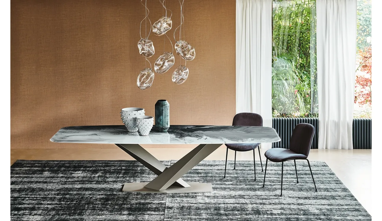 Tavolo con piano in cristallo con stampa artistica decorativa Stratos Crystalart di Cattelan Italia
