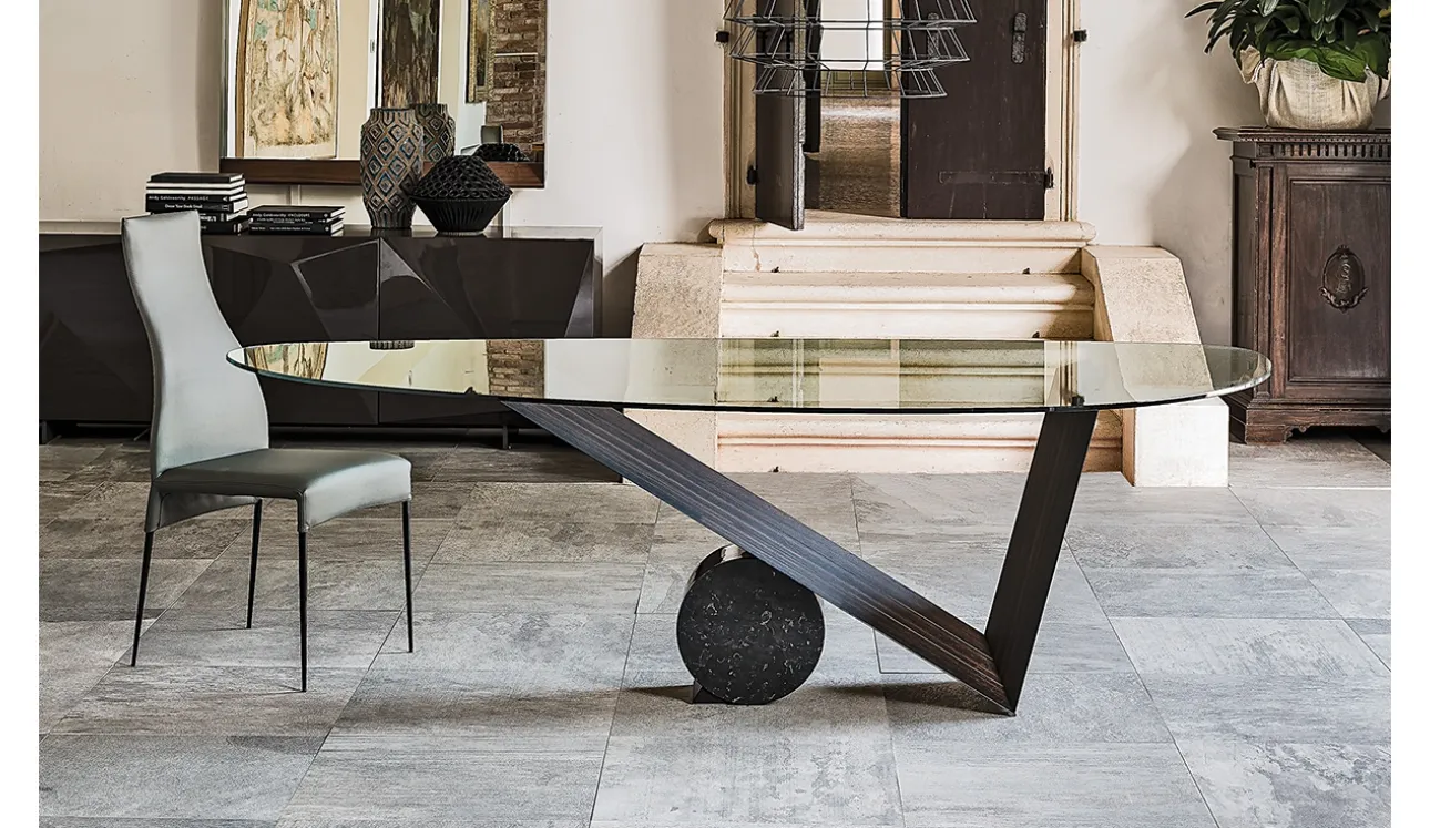 Tavolo in vetro con base in legno Valentino di Cattelan Italia