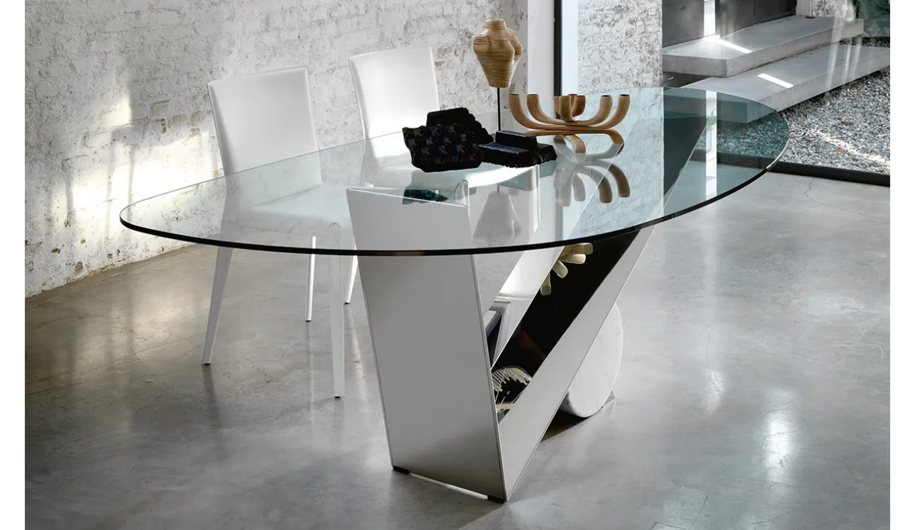 Tavolo in vetro con base in acciaio Inox lucido Valentinox di Cattelan Italia