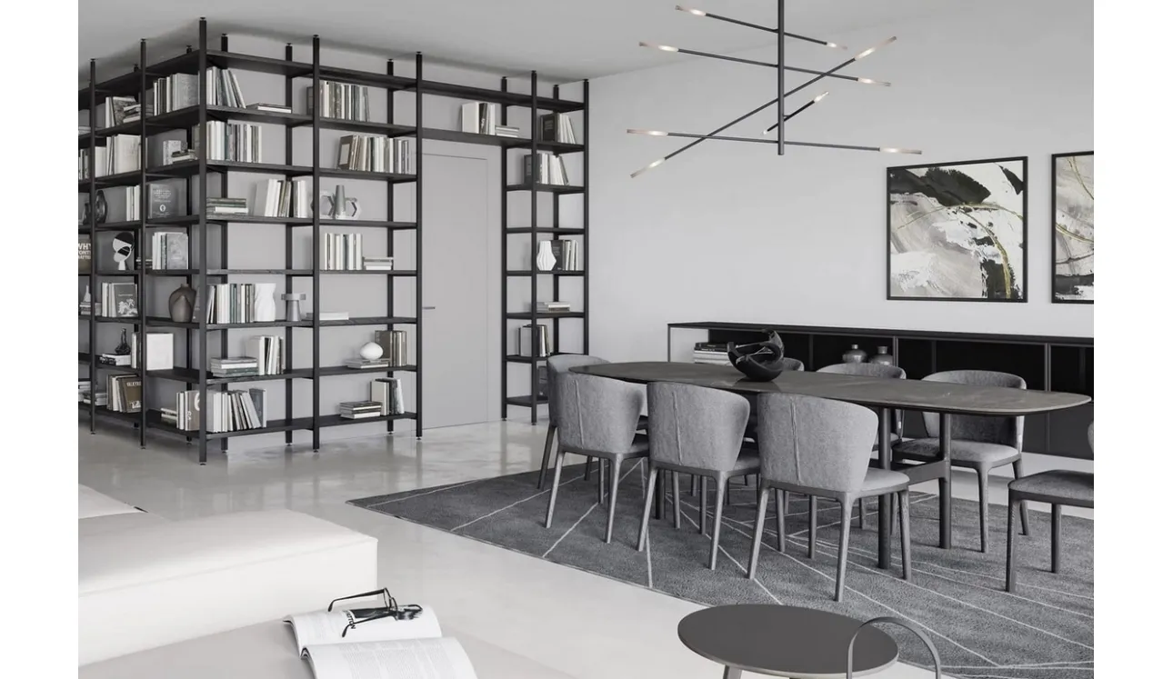 Tavolo Torii con top in marmo Grigio e base in legno di Novamobili