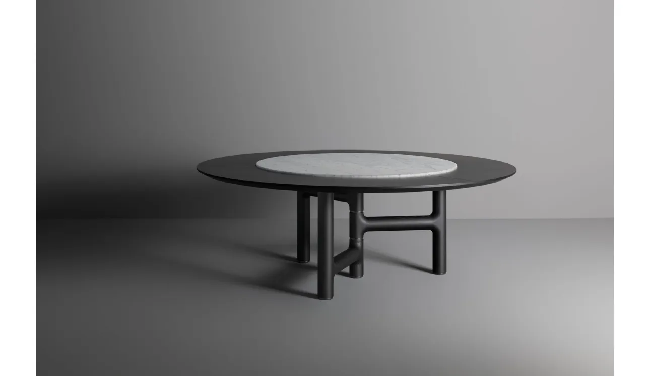 Tavolo rotondo Pivot ST con top in legno e marmo di Bonaldo