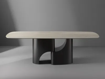 Tavolo Taijitu con piano in marmo e base in metallo di Bonaldo