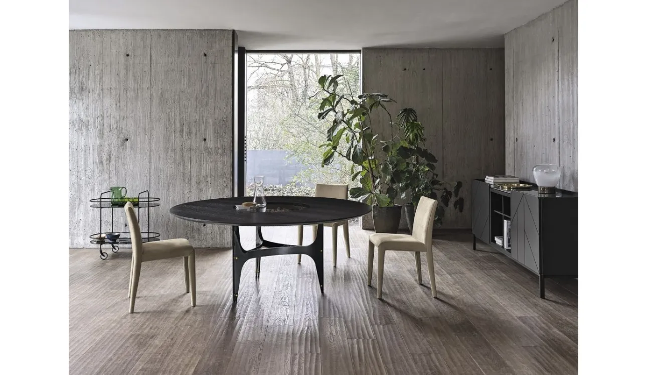 Tavolo Universe Rotondo con top in Rovere Carbone impiallacciato di Bontempi