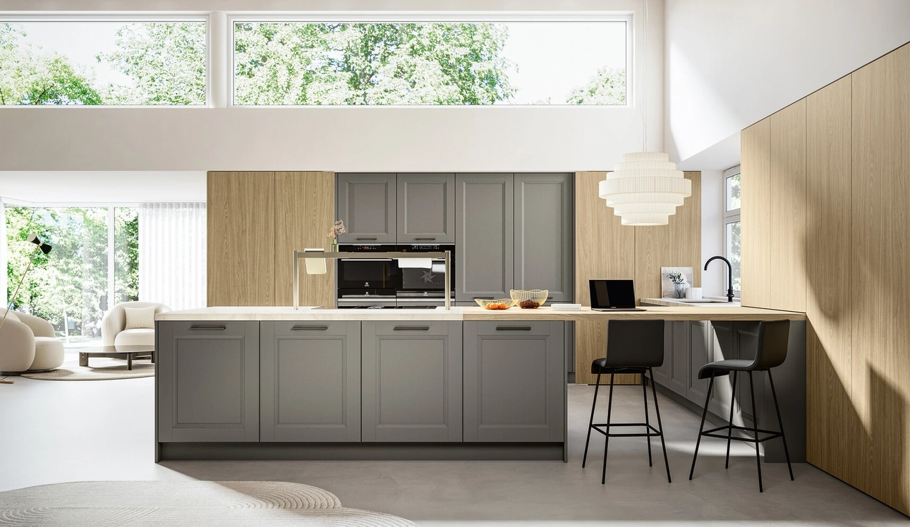 Cucina Classica con penisola Gioiosa 01 in laccato e laminato di Arredo3