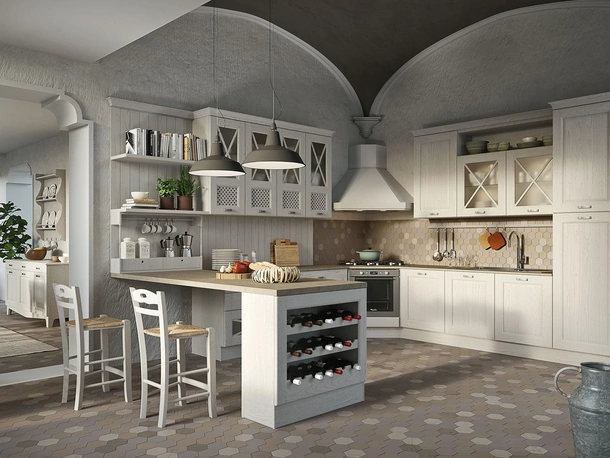 Cucina Classica con penisola Bellagio in Frassino Bianco di Aran