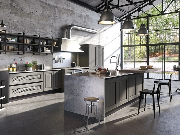 Cucina Classica con isola Bellagio in Legno e Metallo di Aran