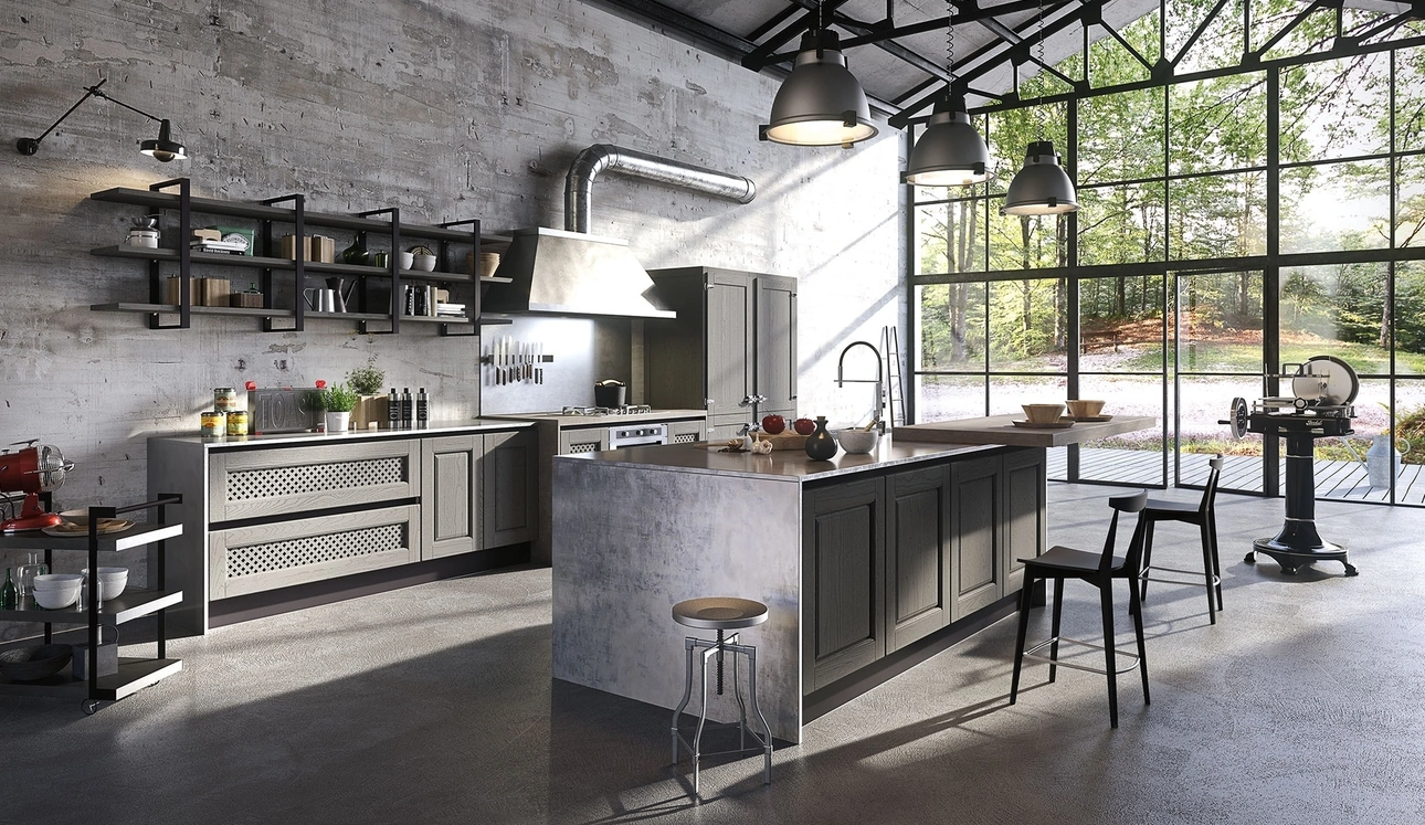 Cucina Classica con isola Bellagio in Legno e Metallo di Aran