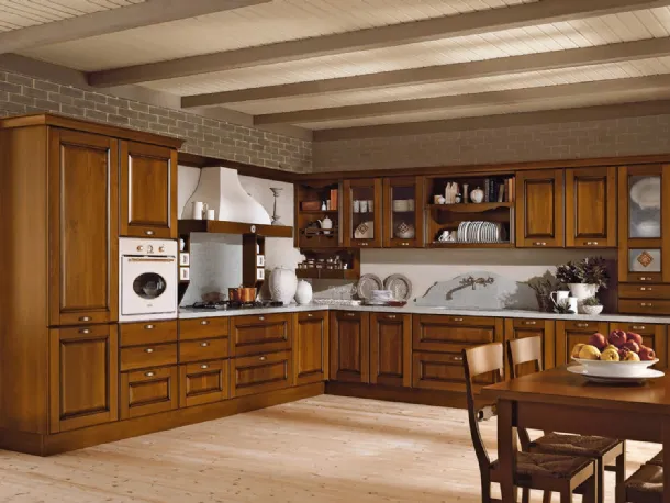 Cucina Classica Etrusca angolare in legno con cappa di Aran