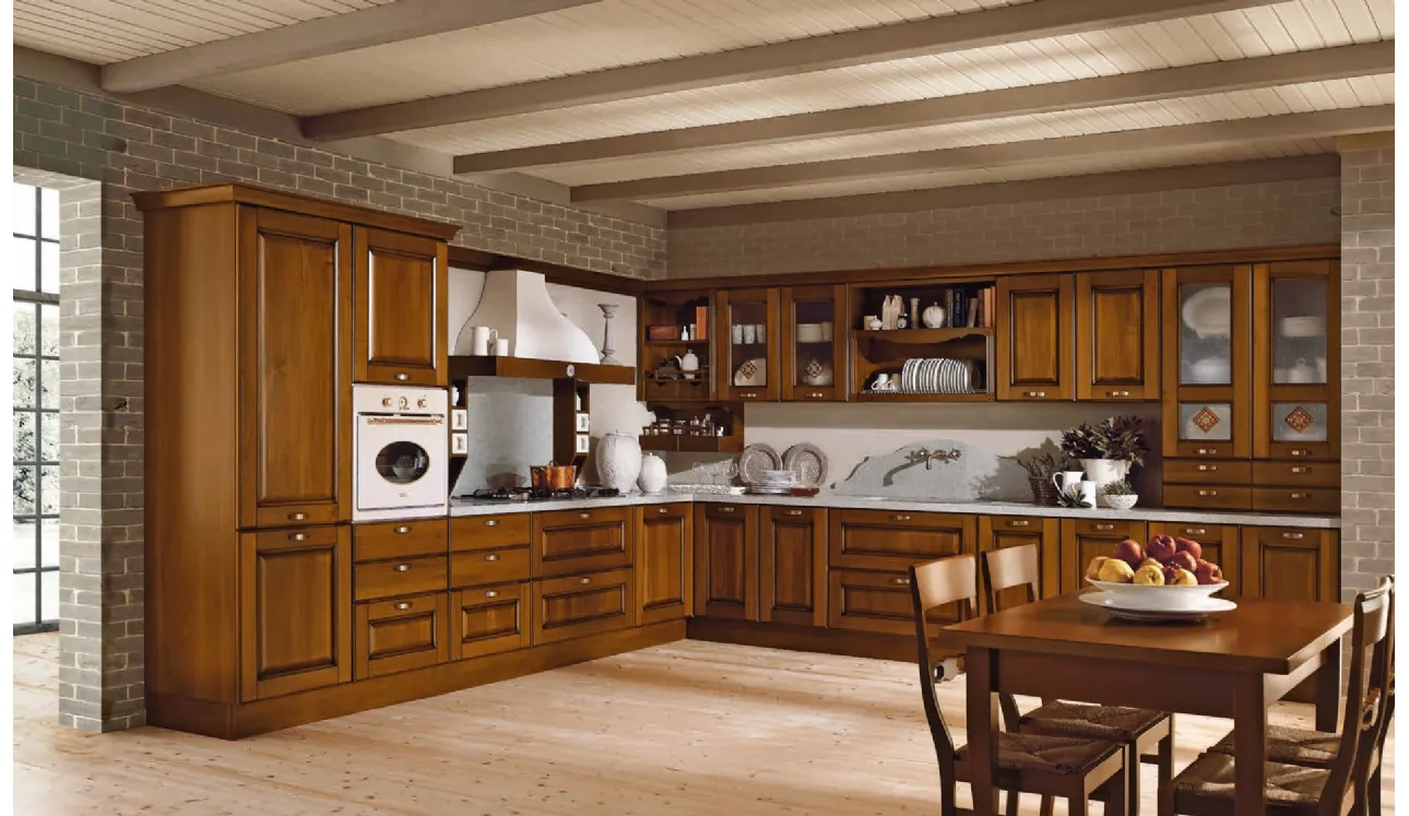 Cucina Classica Etrusca angolare in legno con cappa di Aran