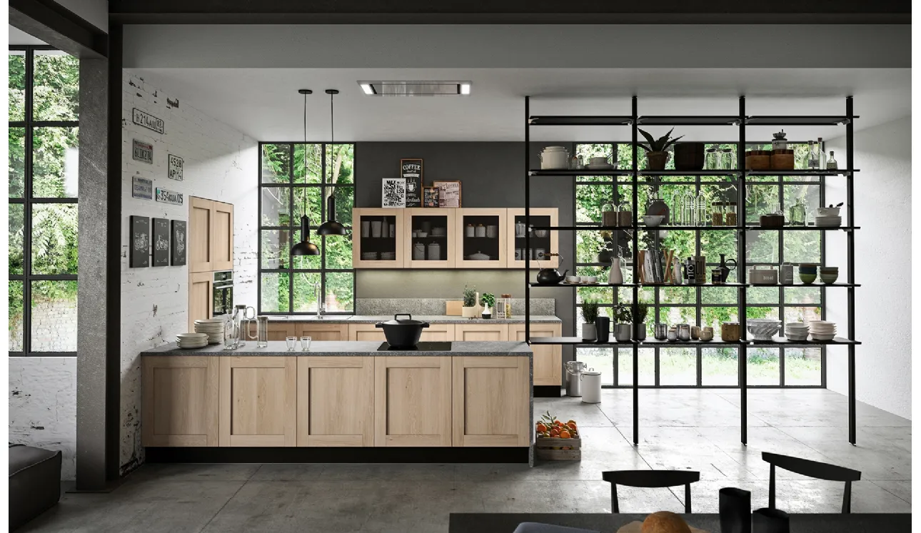 Cucina Classica lineare Licia in legno di Rovere e cemento di Aran