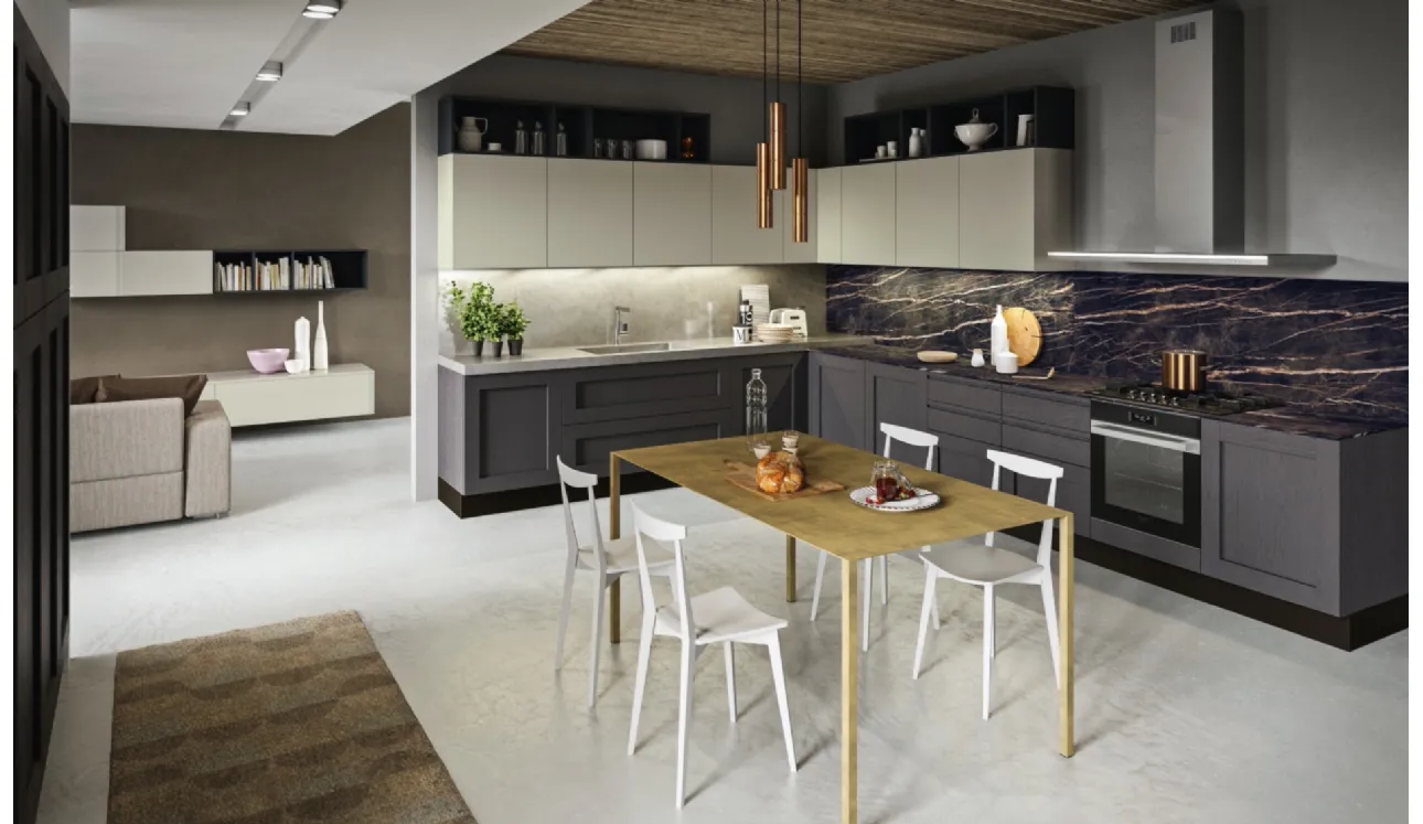 Cucina Classica angolare Licia in legno di Rovere Grigio Antracite e Grigio Seta di Aran