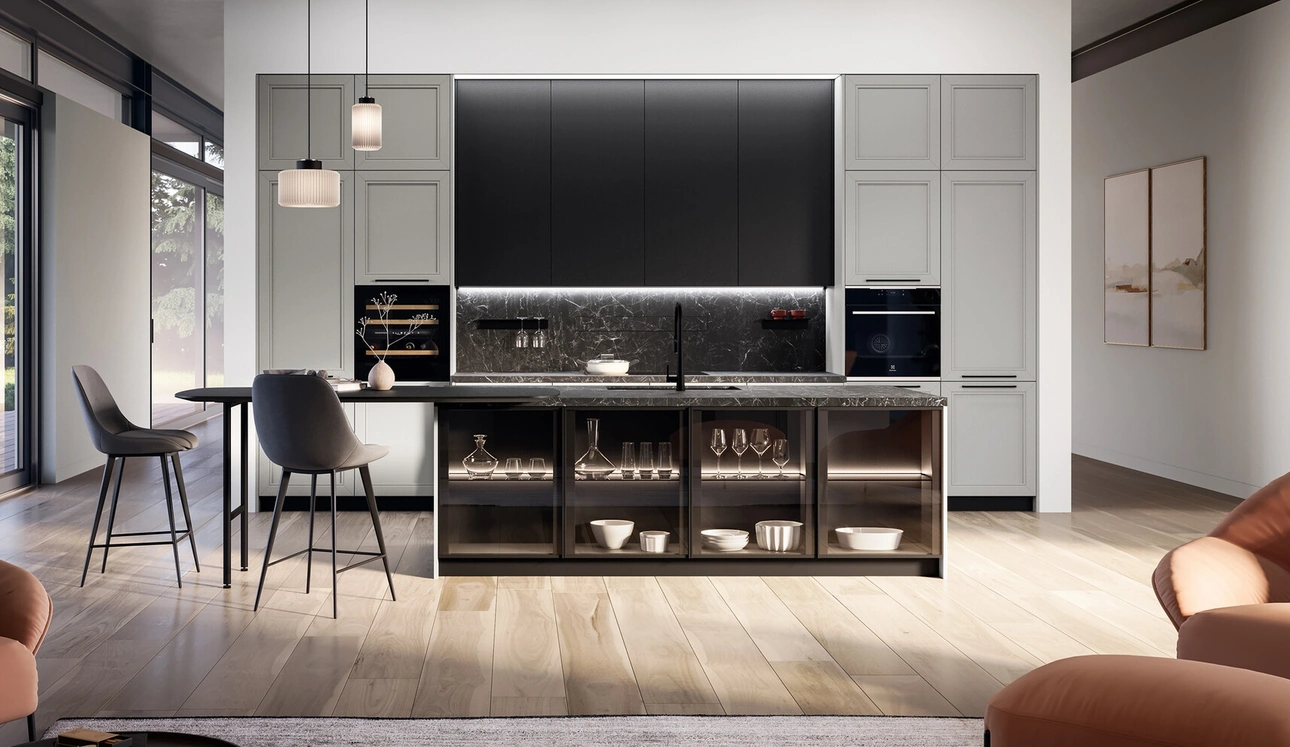 Cucina Classica in laccato a poro aperto con isola Opera di Arredo3