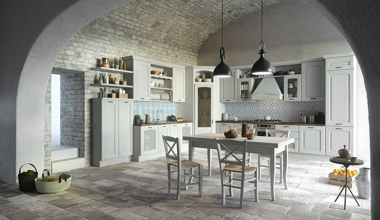 Cucina Classica angolare Trevi in Castagno tinto Bianco ghiaccio di Aran