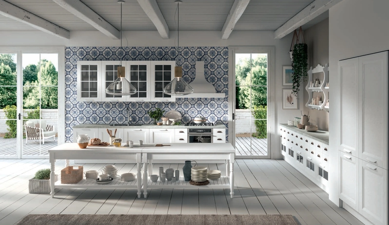 Cucina Classica Ylenia ad angolo in Frassino laccato Bianco di Aran